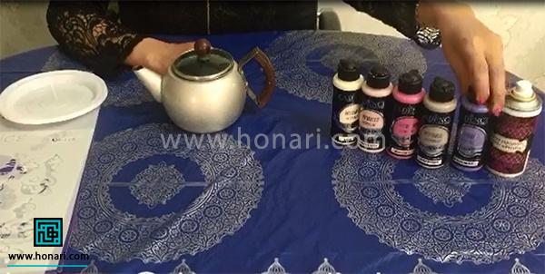 آموزش تكنيكی زيبا با رنگهای مولتی سورفيس روی قوری