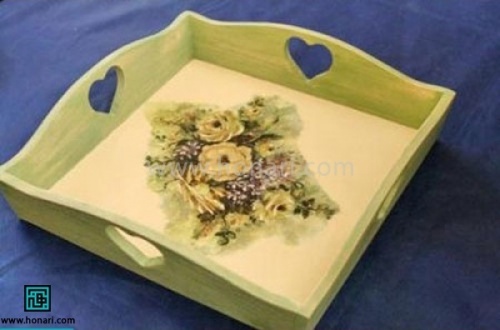 دکوپاژ روی سینی چوبی با ترانسفر