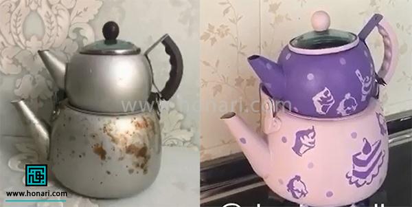 آموزش تكنيكی زيبا با رنگهای مولتی سورفيس روی قوری